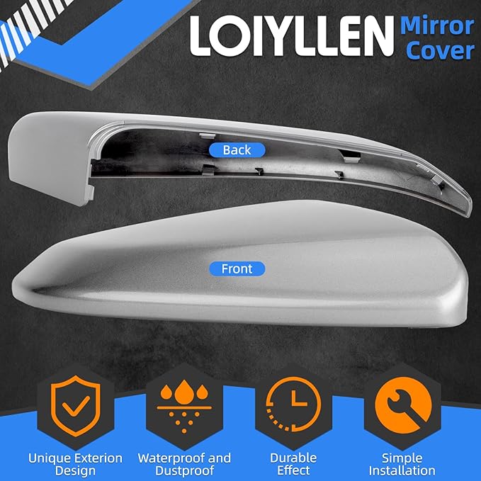 Passenger Side Mirror Cover Replacement for Honda Civic 2016-2021, Insight 2019-2021 - Right Side Mirror Covers, Rear View Mirrors Cap Accessories Grey