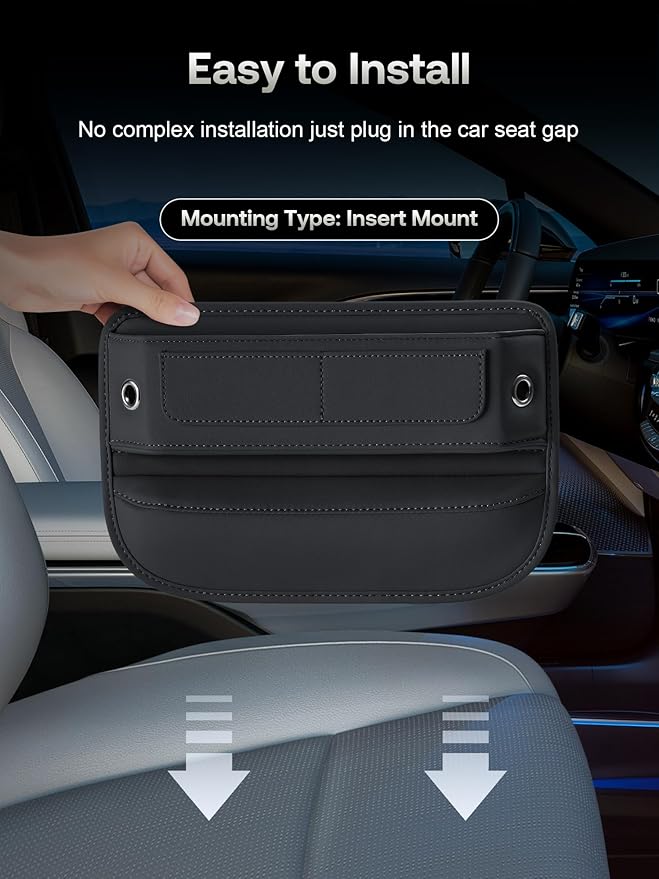 Universal Fit Premium Leather Car Seat Gap Filler Organizer, Center Console Organizer with Card Slots, Clever Gifts for Car SUV Truck Owners (Black, 2 Pack)