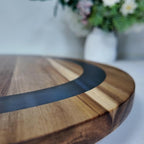 16-inch Wooden Lazy Susan Turntable Acacia Wood & Epoxy Resin Rotating Serving Tray Large Decorative Tray for Kitchen Cabinet