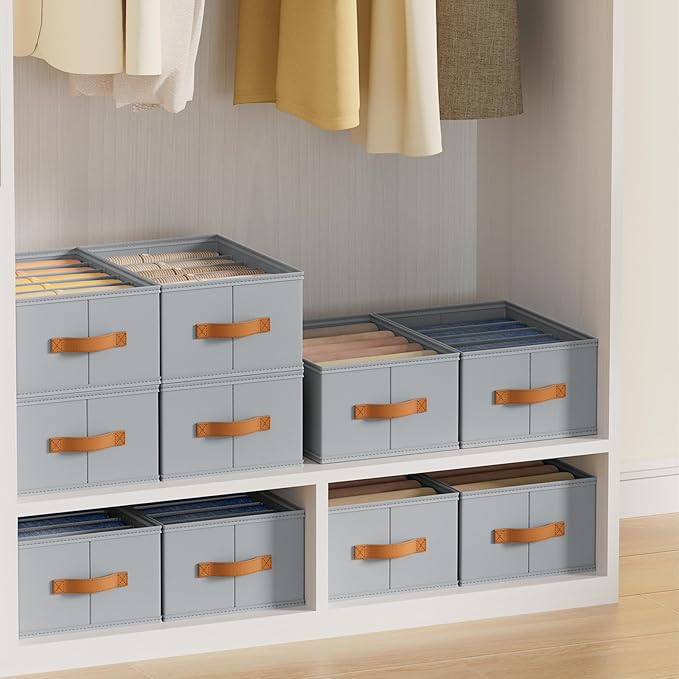 DIMJ Large Wardrobe Clothes Organizer - 8 Packs Fabric Closet Storage Organizer with Handles, Foldable Closet Organizers Divi
