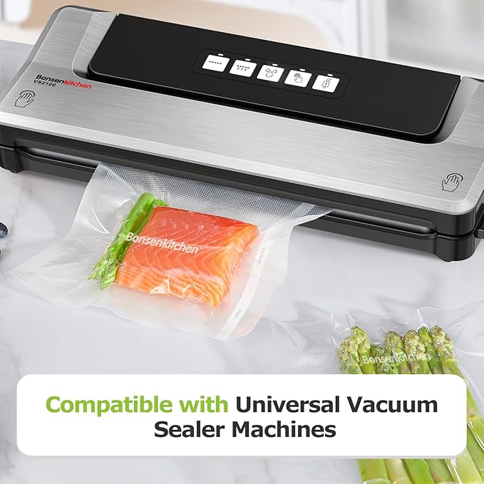 Bonsenkitchen Vacuum Food Sealer Rolls Bags, 2 Packs 8 in x 20 ft, BPA Free, Durable Commercial Customized Size Bags for Stor