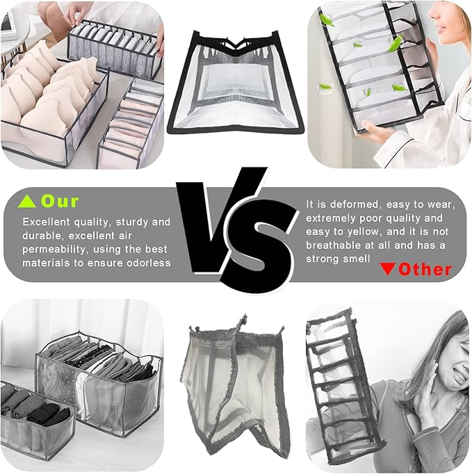 ULENDIS 9 Pack Wardrobe Clothes Organizer for Drawers, Foldable Clothes Drawer Mesh Separation Box, Drawer Dividers for Cloth