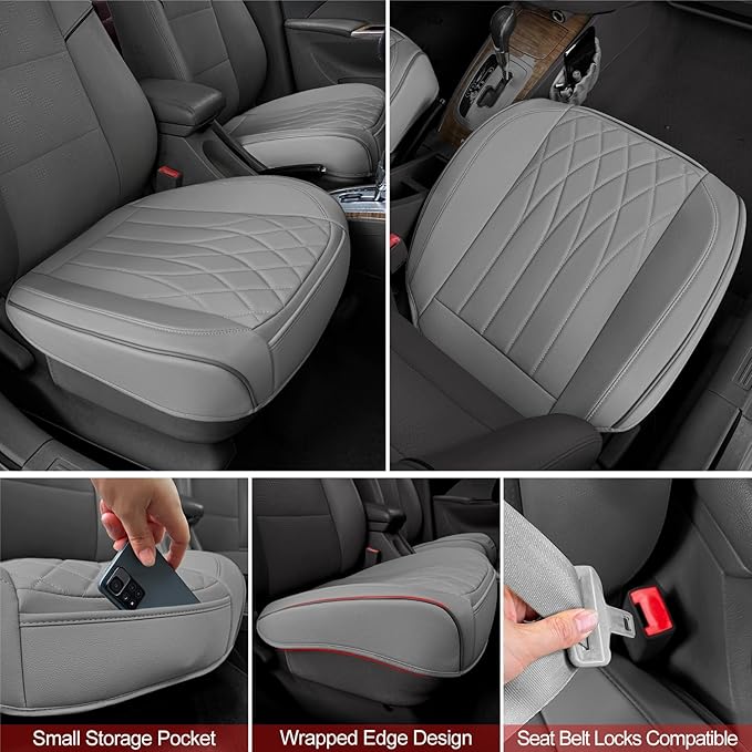 2 Pack Leather Front Car Seat Cover Bottom Car Seat, Universal Anti-Slip Driver Car Seat Protectors with Storage Pocket, Wate