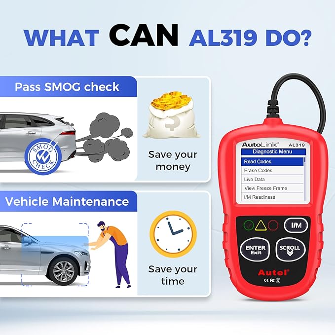 Autel Professional OBD2 Scanner AL319 Code Reader, Enhanced Check and Reset Engine Fault Code, Live Data, Freeze Frame, CAN Car