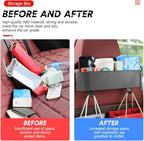BELOMI 2PCS Car Headrest Backseat Organizer with Cup Holder, Seat Back Hanging Storage Box with Hooks, Multi-Functional Drink Pocket Food Snack Phone Tray for Kids, Car Travel Accessories（Black/2PCS）
