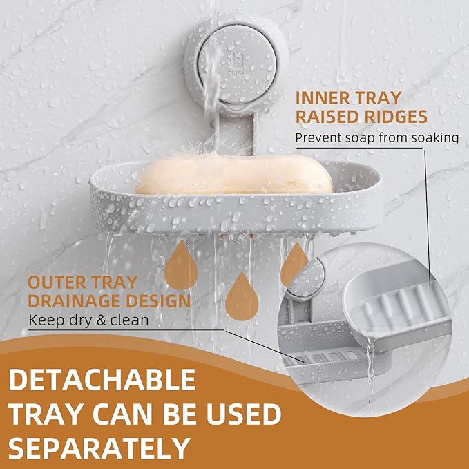 LEVERLOC Soap Dish Holder for Shower Suction Cup Wall Mounted Self Draining NO-Drilling Removable Bar Soap Sponge Holder for 