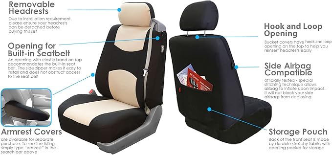 FH Group Three Row 7 Seater - All Purpose Flat Cloth Built-in Seat Belt Car Seat Cover - Universal Fit for Cars Trucks & SUVs