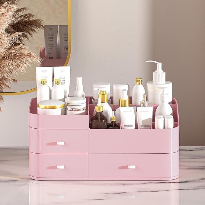 MIUOPUR Makeup Organizer for Vanity, Large Capacity Desk Organizer with Drawers for Cosmetics, Lipsticks, Jewelry, Nail Care,