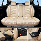 Huidasource Beige Seat Covers Full Set, Nappa Leather Seat Cover Hollow Design Airbag Pops, Front ＆ Back Seat, 5 Layers Seat 