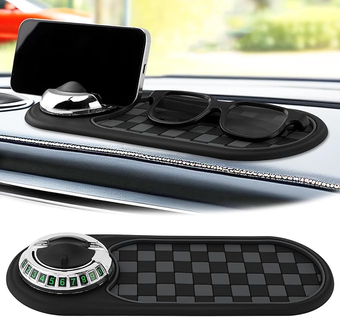 Multifunction Car Anti-Slip Mat, Car Dashboard Mobile Phone Holder, Anti Slip Mat Phone Holder and Temporary Parking Number P
