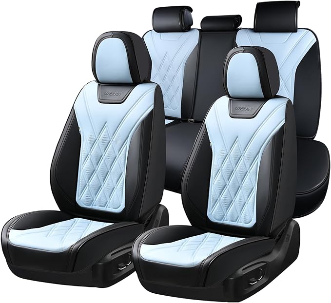 Coverado Car Seat Covers Full Set, Seat Covers for Cars, Front Seat Covers and Back Seat Cover Waterproof Leather Automotive 