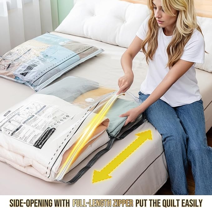 TAILI 8 Pack Vacuum Storage Bags, LONG SIDE ZIP (4 Large+4 Jumbo), Multi-Size Vacuum Seal Bags for Clothing, Storage Bulky Be