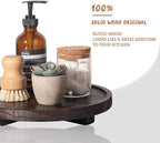 Round Decorative Tray Wood Bathroom Counter Organizer Farmhouse Kitchen Decor Wooden Riser for Soap Dish, Perfume, Candle, Sp