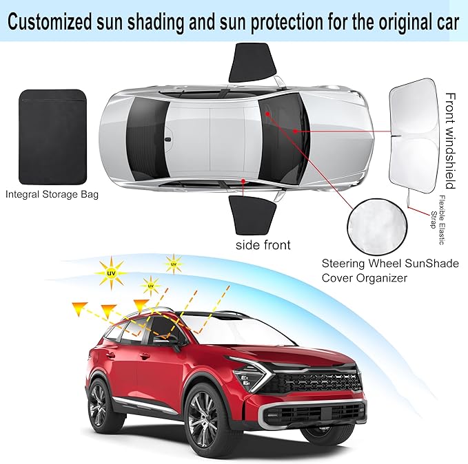 3PCS Car Window Shades Front Windshield Sun Shade Foldable Window Shade Custom Fit for 2018-2022 KIA Sportage Accessories Car Shades for Front Windows Anti-UV Rays Block Heat
