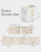 Vlando 5 Layer Jewelry Box for Women, Glass Lid Jewelry Organizer with 5 Drawers for Necklaces Rings Earrings Bracelets - Whi