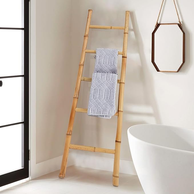 Bamboo Blanket Ladder for Living Room, Towel Clothes Quilt Plant Decorative Farmhouse Wall Leaning Display Ladder Shelf for B