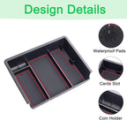 PIMCAR Center Console Organizer Tray for 2014-2018 Chevy Silverado GMC Sierra 1500 & 2015-2019 2500HD/3500HD Models - Custom Fit Storage Insert Accessories - Red Trim