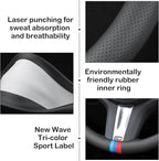 Tricolor Stripes Car Steering Wheel Cover,14.5-15 Inch Universal Nappa Leather 3D Mesh Covers Breathable Anti-Slip Odorless S