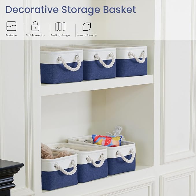Storage Baskets for Shelves 11.8x7.9x5.2 Inch, Foldable Fabric Storage Bins with Handles, Small Storage Baskets for Organizin