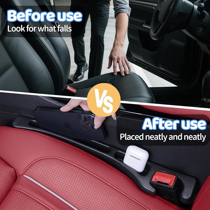 Car Seat Gap Filler Organizer, 2 Pack Black - Seat Gap Filler with Storage, Universal Fit Between Seat & Console, Stop Phone Keys Dropping, Car Organizer for SUV Truck, Car Side Gap Plug
