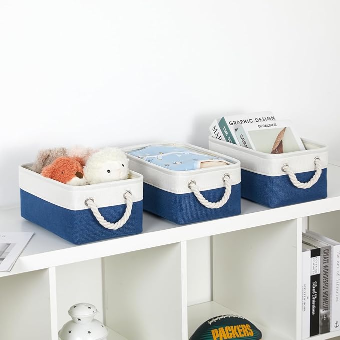 Bidtakay Small Storage Baskets for Shelves 3 Pack Fabric Storage Bins for Organizing Linen Collapsible Organizer for Closet-W