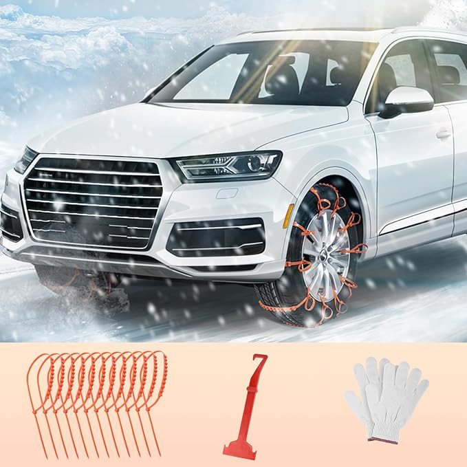 Qoosea Snow Chains Tire Chains for Car Trucks 12Pcs Universal Thickened Manganese Steel Emergency Snow Tyre Chains Adjustable