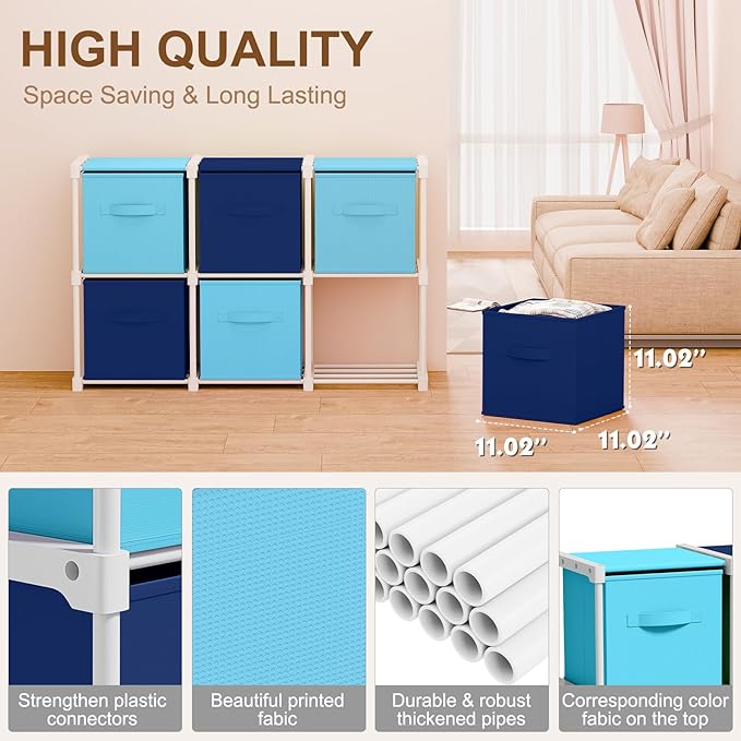 6 Cube Storage Organizer with Shelf Back to School Boxes 11 Inch Toy Storage Bins Closet Organizers Drawers Fabric Dresser fo