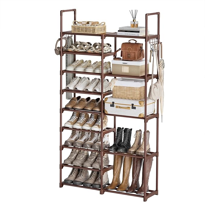 WOWLIVE 9 Tiers Large Shoe Rack Brown Shoe Rack Organizer for Closet 30-35 Pairs Stackable Heavy Duty Shoe Shelf Shoe Storage
