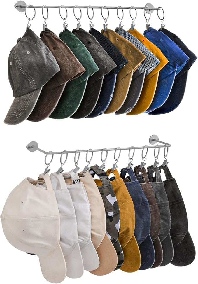 Viklluyr Hat Rack Baseball Cap Wall Organizer - Closet Hats Holder with 20 Hooks - Metal Caps Storage Wall Mounted Hat Hanger