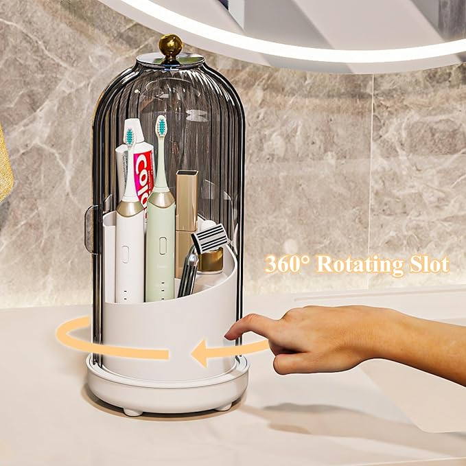Toothbrush Holders with Cover, Drainage Rotating Electric Toothbrush Organizer, 3 Slots Tooth Brush Holder for Bathroom Count