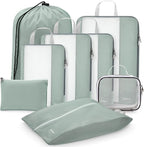 Gonex 8 Set Compression Packing Cubes for Travel Essentials, Expandable Mesh Organizer with Toiletry, Laundry, Shoe, Cable Ba
