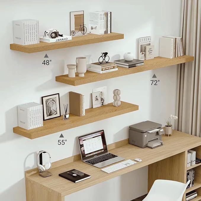 Vivelove 12" Deep Floating Shelves with Invisible Brackets, 72" Wall Shelves for Bathroom Bedroom Kitchen Living Room Laundry
