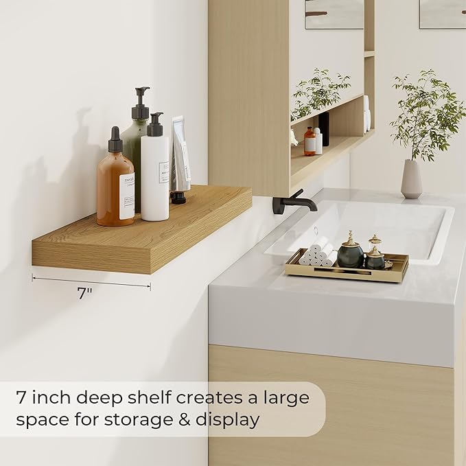 Dreamland 24 Inches Floating Shelves for Wall, 6.7 Inch Deep Floating Shelves Set of 2, Large Display & Storage Shelf, Wall S