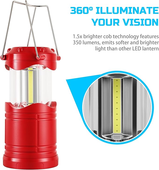 Lichamp LED Camping Lantern, 4 Pack Battery Powered Flashlight for Power Outages, Portable Collapsible Hanging Light Essentia