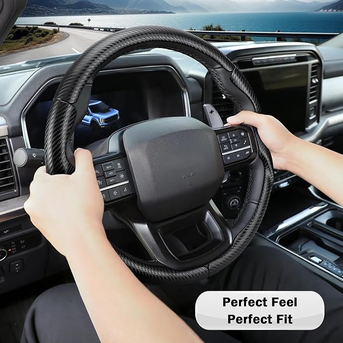 Steering Wheel Cover for Ford F150 2021-2025/ F-150 Lightning 2022-2025/ F250 F350 F450 F550 2023-2025/ Ford Expedition 2022-2024 Car Steering Wheel Cover Protector Accessories for Ford (Matte Black)