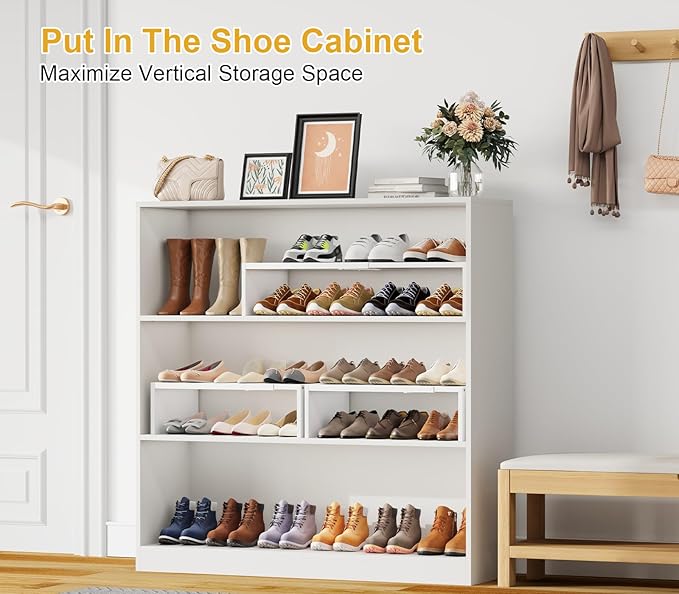 Cidaziya 2 Pack Expandable 1 Tier Shoe Rack for Shoe Cabinet, 1 Tier Stackable White Shoe Shelf Organizer for Closet, Sturdy 