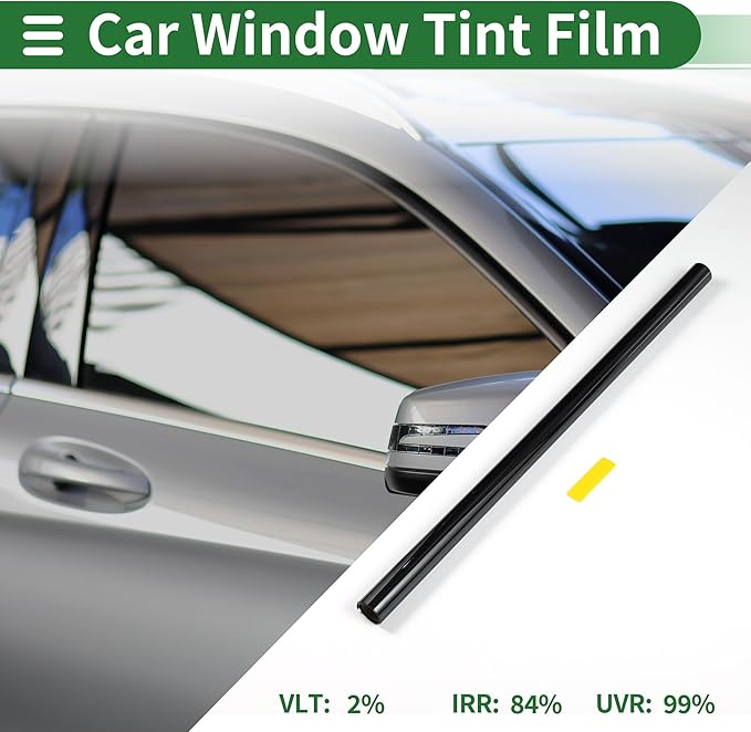 Motoforti Universal Car Window Tint Film Privacy Film 19.69 ft x 19.69 Inch Carbon 2 PLY PET Black 1 Pc VLT 2% IRR 84% UVR 99%