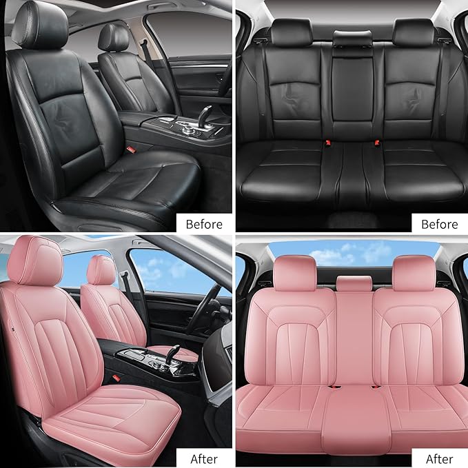 Pink Car Seat Covers,5 Seats Universal Seat Covers for Cars,Luxury Leather Comfortable Automotive Car Seat Protector Universa
