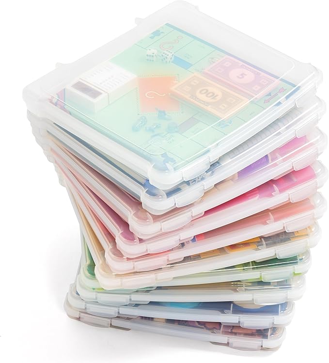 IRIS USA Board Game Storage Craft Organizer Box with Snap-Tight Latch Lid, 10-Pack Portable Plastic Case Bin for Puzzles, Mag
