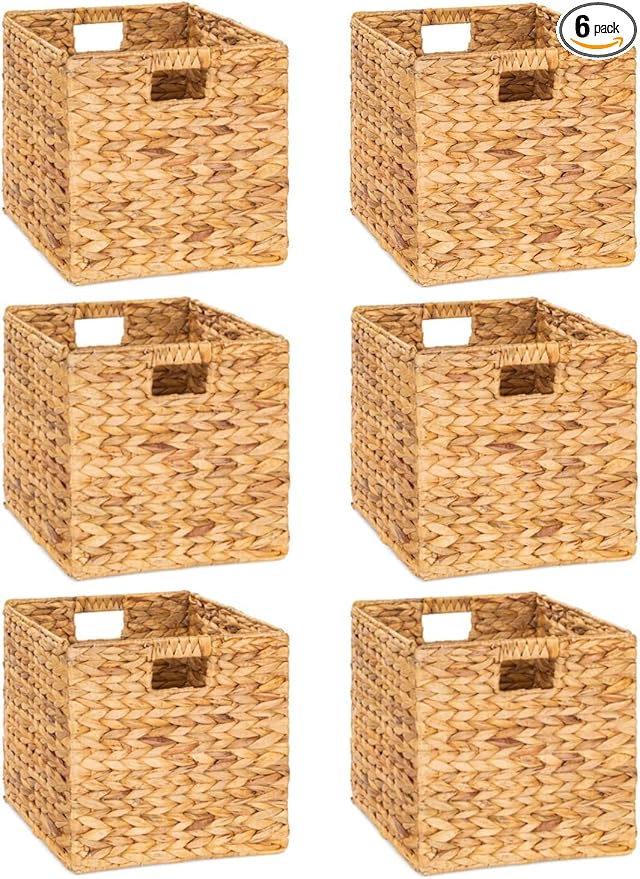 M4DECOR 10.5 x 10.5in Wicker Storage Baskets for Shelves, Water Hyacinth Storage Baskets, Woven Baskets for Storage, Wicker S