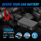 Type S Dynamic Light DL20 1000A Car Battery Jump Starter 12V 6L Gas 3L Diesel LCD Display, Car Jumper Starter Portable Charger, Jump Box, Power Bank, Emergency Hazard Lights, UL Listed - Gray