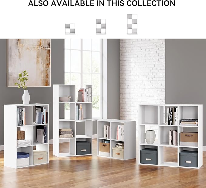 Signature Design by Ashley Onita Modern 3-Tier Floor Standing 9 Cube Organizer for Living Room, Wood, Works with 10.5" W x 10