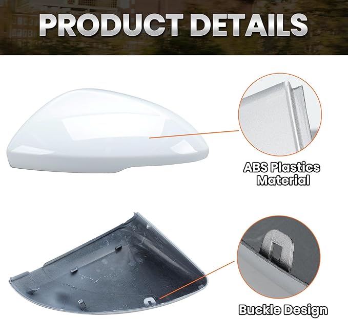Left Driver Side Mirror Cover Caps Compatible with Chevrolet Chevy Cruze 2017 2018 2019 Replacement Rear view Mirrors Trim (White)