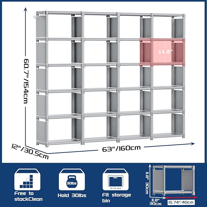 Mavivegue 20 Cube Book Shelf, Storage Organizer, Large DIY Bookcase, Metal Cube Bookshelf, Cubbies Closet Storage Organizer S