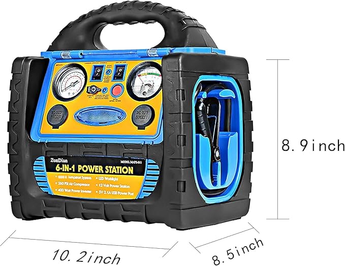 Car Jump Starter with Air Compressor, 1800A Battery Jumper Starter Portable with 260 PSI Tire Inflator, 12V Jump Box
