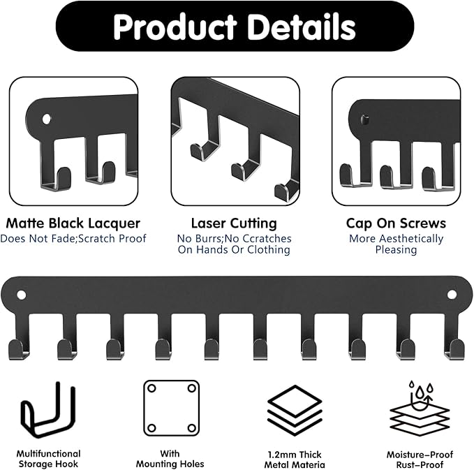 2 Pack Key Holder Wall Mount, Key Holder for Wall,Key Wall Holder, Key Hooks Hanging Keys, Key Hanger Wall Mount with 10 Hook