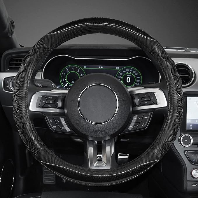 GIANT PANDA Car Steering Wheel Cover for Ford Escape Edge EcoSport Bronco Sport Explorer,3D Sporty Design,Black