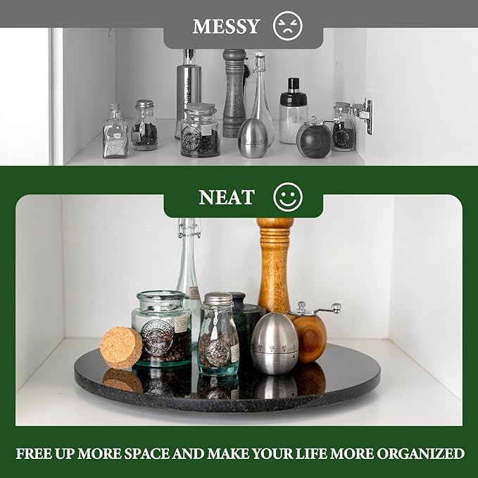 Koville Black Marble Lazy Susan for Kitchen Counter, 16'' Marble Turntable for Dinning, Lazy Susan Organizer for Cabinet, Ser