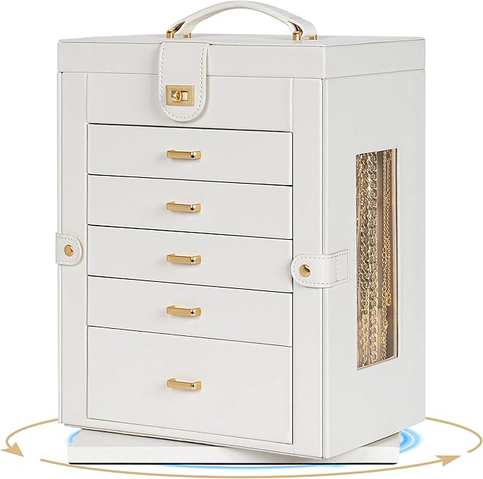AKOZLIN Jewelry Box 6-Tier Organizer Functional 360° Rotating Jewelry Storage Case for Women Girls Ring Necklace Earring Brac