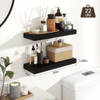 Heimlove 16 inch Black Floating Shelves for Wall,6.7 inch Deep Small Bathroom Over Toilet Shelf,Wall Mounted Wood Shelves for